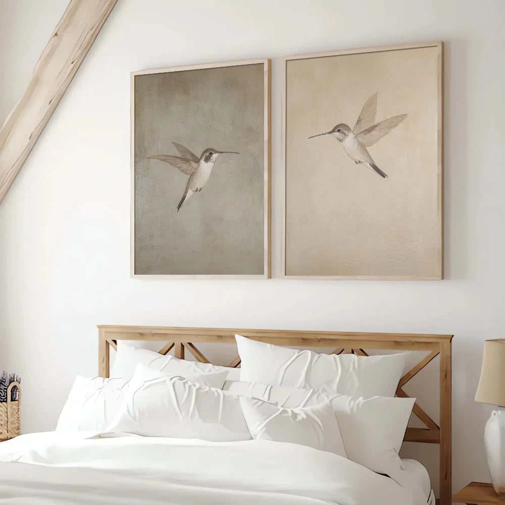 2pcs/set of Retro Hummingbird Animal Canvas Prints Minimalist Retro