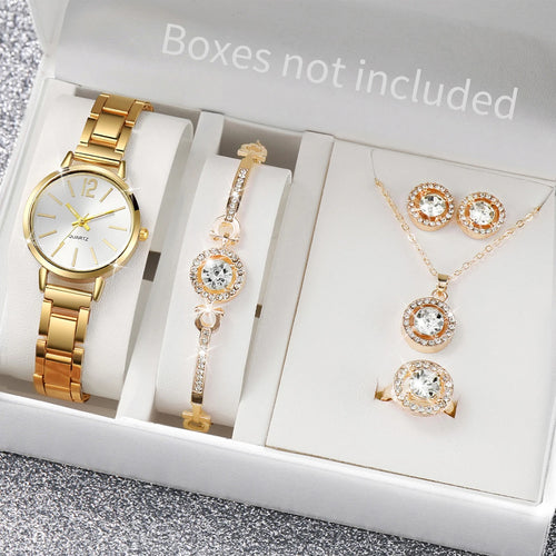 6PCS/Set Fashion Women's Quartz Watch Stainless Steel Band Wrist
