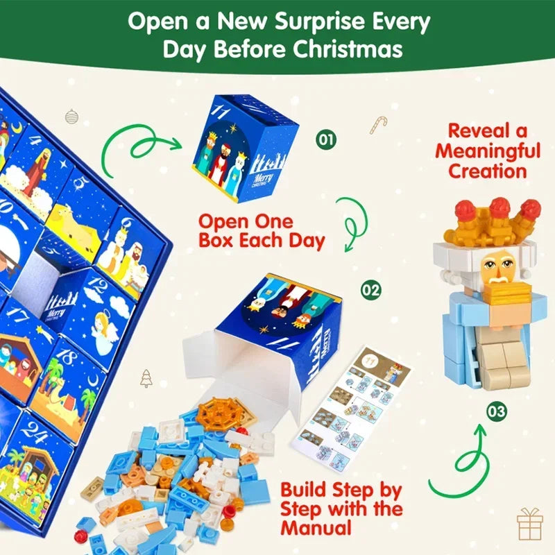 DIY Christmas Advent Calendar Gift Box Nativity Jesus Bricks Toys