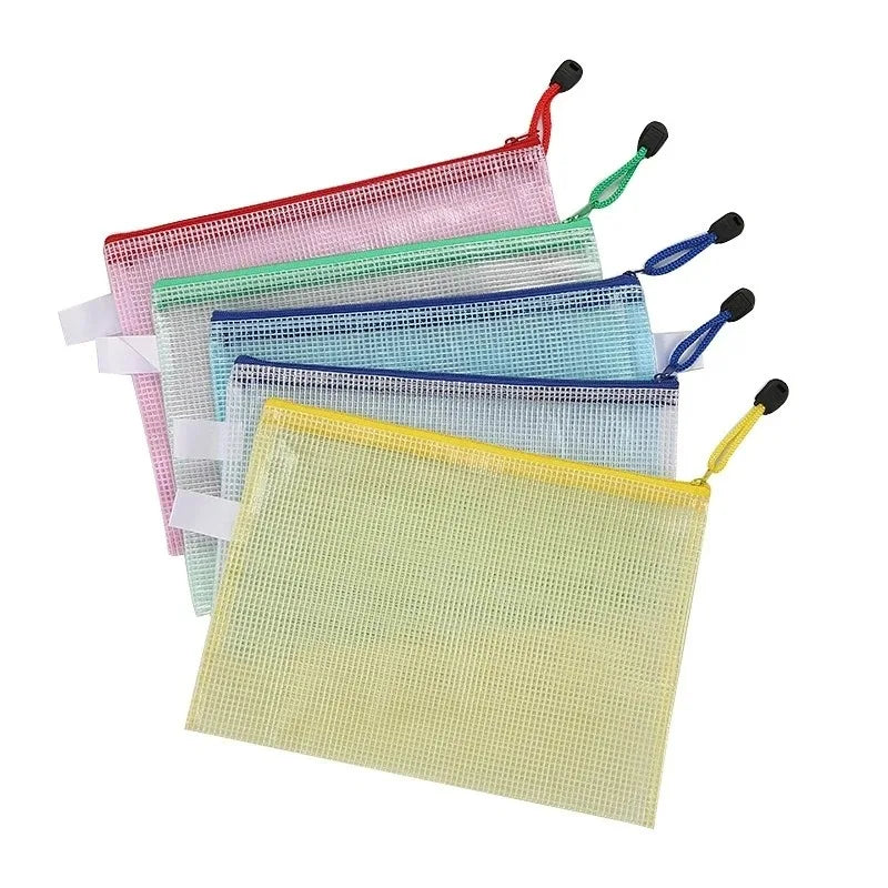 5-100PCS Stationery Storage Folder File Mesh Zipper Pouch A4/A5/A6