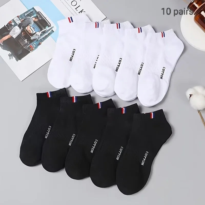 5/10Pairs Of Men's Simple Solid Liner Anklets Socks, Comfy Breathable