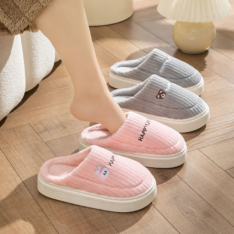 Winter Plush Slippers for Women & Men - Thick Sole Couple House Shoes