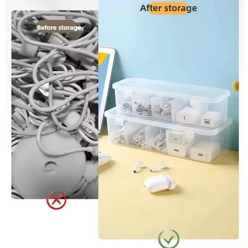 Transparent Cable Storage Box, Compartment Organizer With Lid