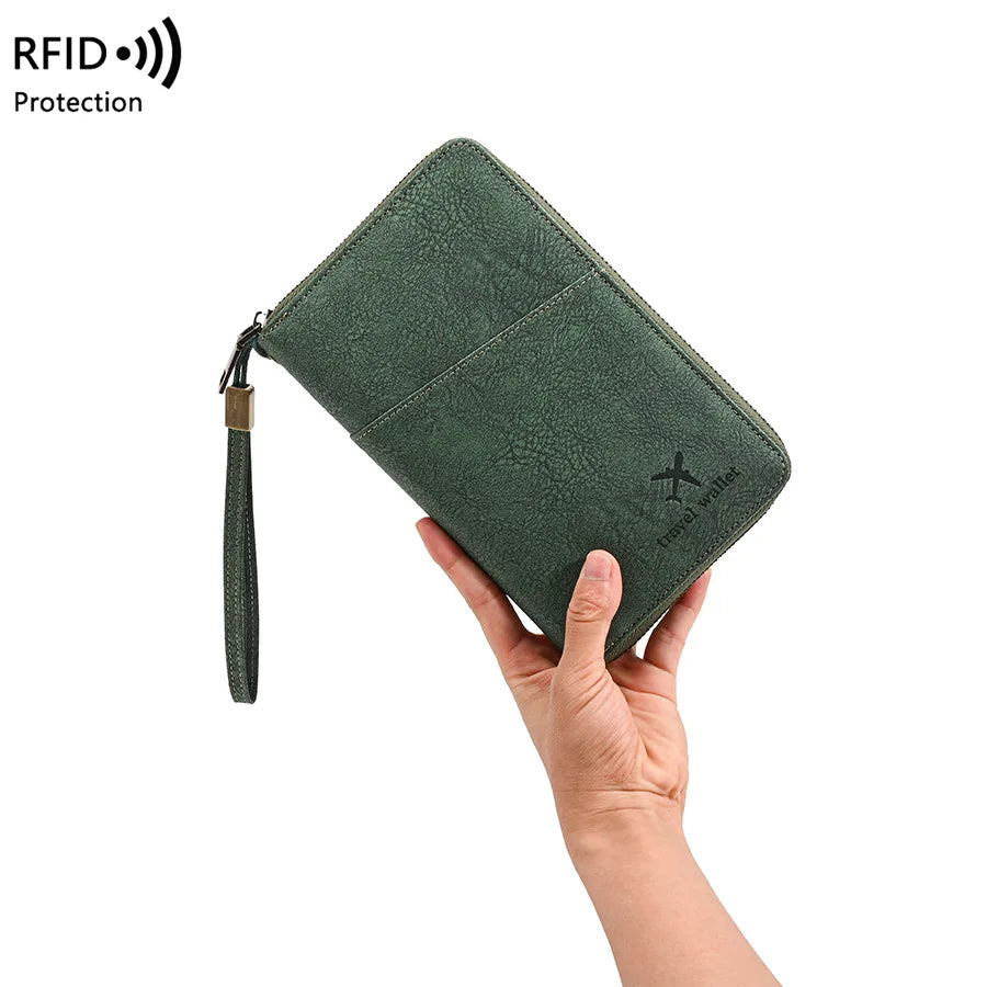 Multi-Functional RFID Blocking Passport Holder, Long Zipper Travel