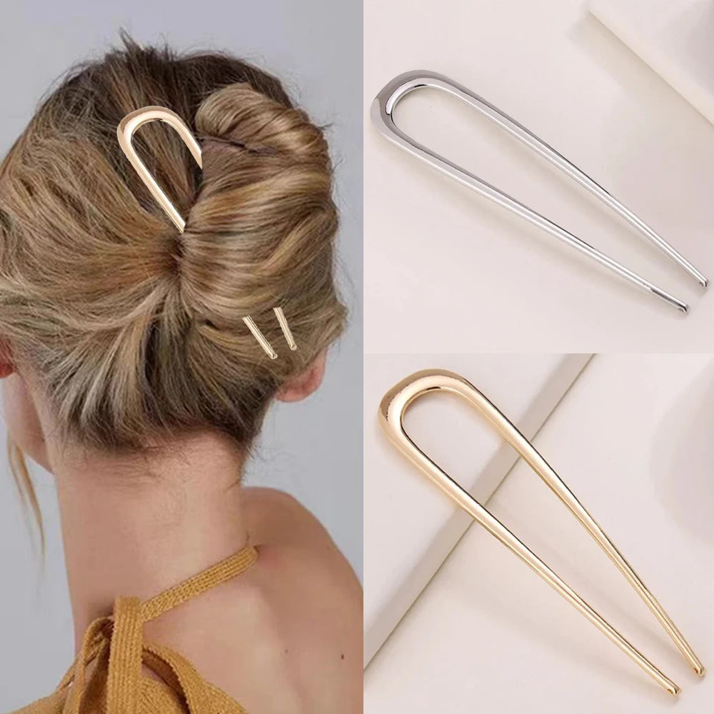 Simple U Shaped Hairpin Metal Hair Sticks U French Hair Clips Pins