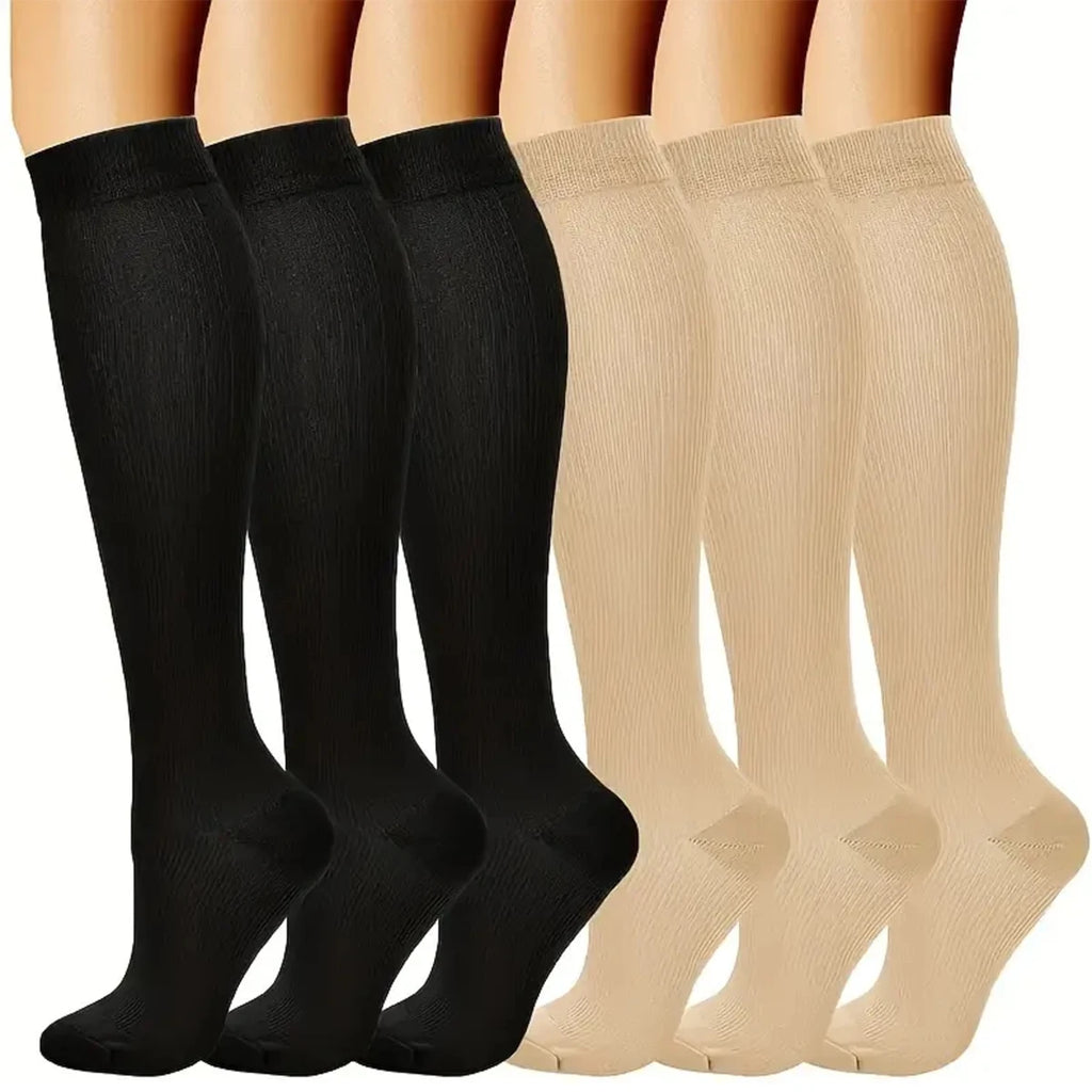 6 Pairs Solid Color Compression Socks Nurse Compression Socks Black