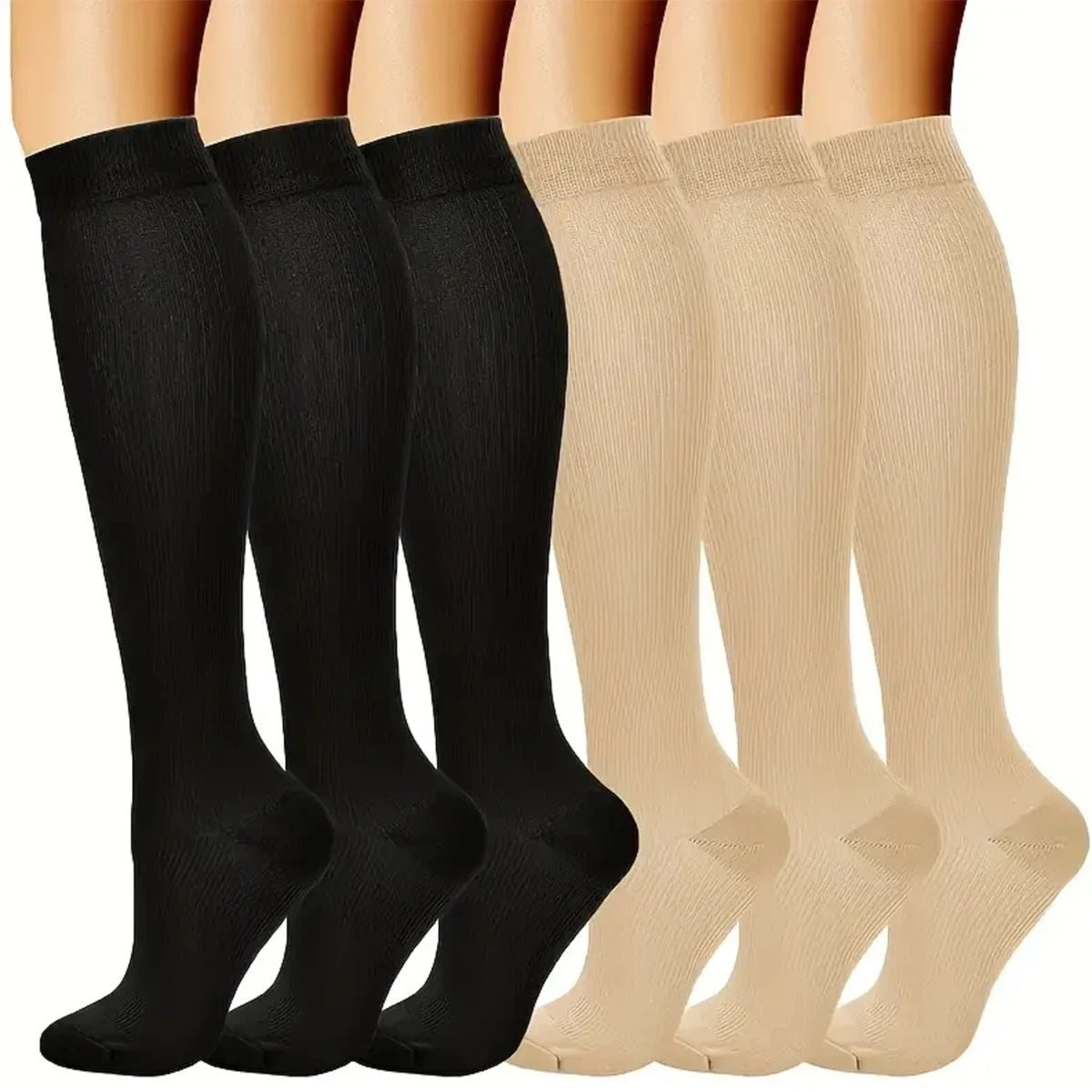 6 Pairs Solid Color Compression Socks Nurse Compression Socks Black