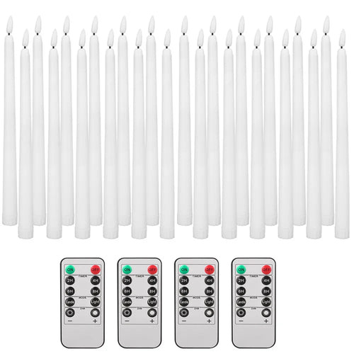 LED Flameless Taper Candles Flickering with 10-Key Remote 11" Battery