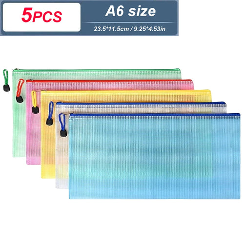 5-100PCS Stationery Storage Folder File Mesh Zipper Pouch A4/A5/A6