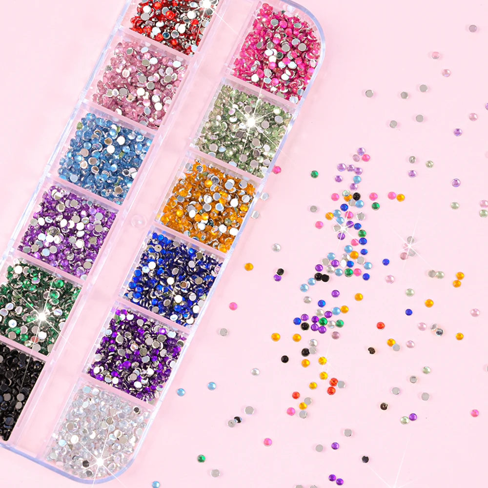 12Grids Mixed Mini Christmas Gems Nail Charms 2mm Luxury Crystal Nail