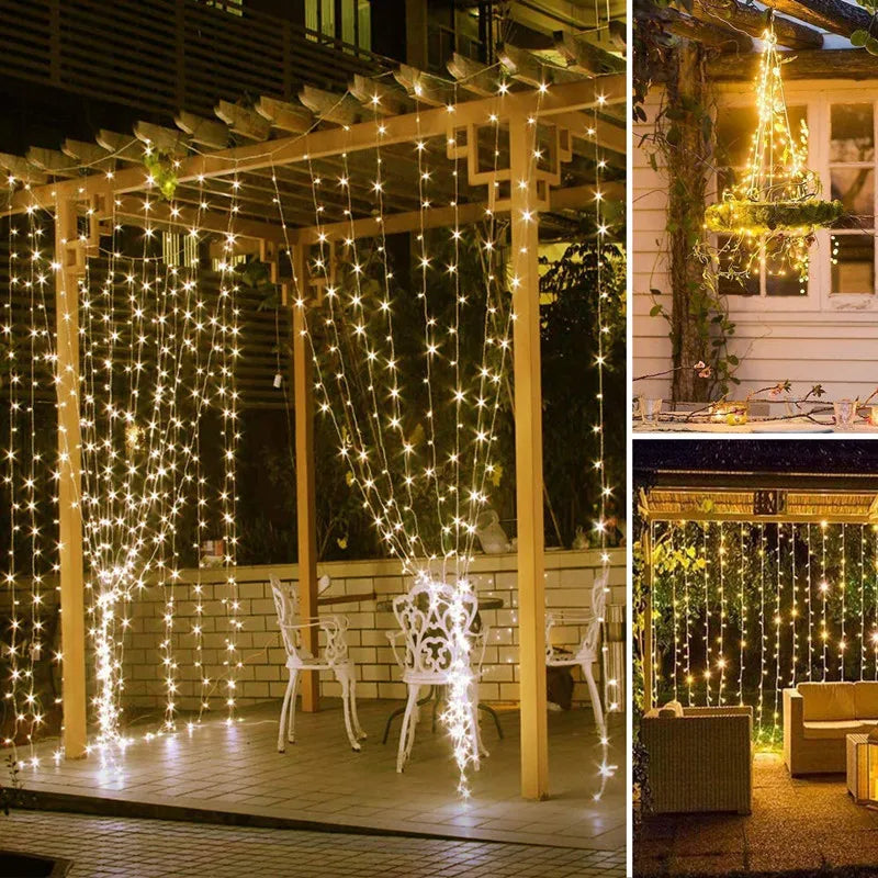 Christmas Lights LED Fairy String Curtain Lights 8 Mode Remote USB