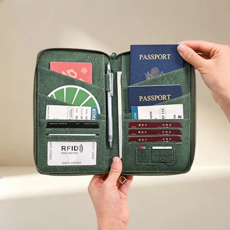 Multi-Functional RFID Blocking Passport Holder, Long Zipper Travel