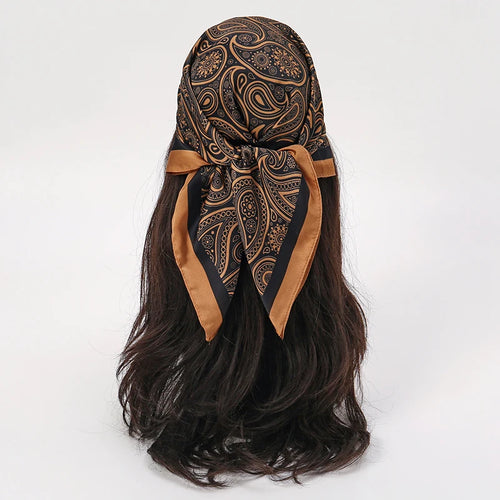 Bohemian Style Floral Print Women’s Square Silk Scarf Satin Head Wrap
