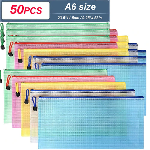 5-100PCS Stationery Storage Folder File Mesh Zipper Pouch A4/A5/A6
