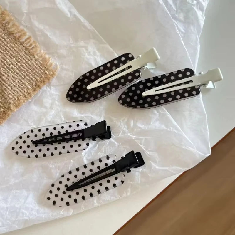 Black White Polka Dot Acrylic Hair Clips Minimalist Secure Hold