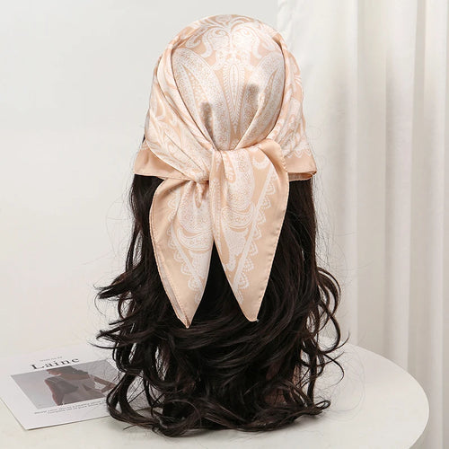 Bohemian Style Floral Print Women’s Square Silk Scarf Satin Head Wrap