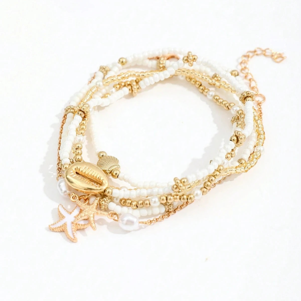 6pcs/set Fashion Stackable Starfish Shell Pendant Beads Anklets Set