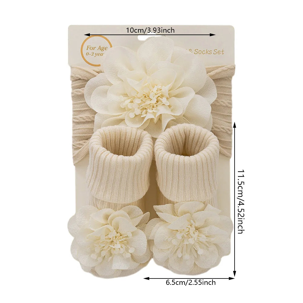 3Pcs/Set Lace Flower Baby Headbands Socks Cotton Non-slip Anklet 0-12M