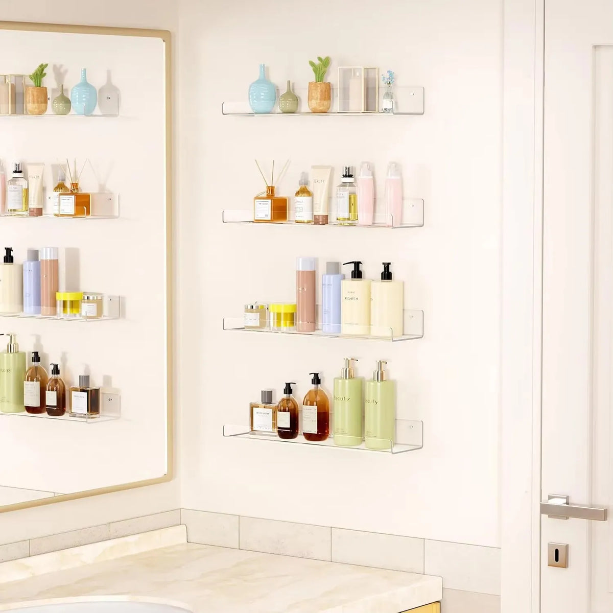2pc Clear Acrylic Storage Rack Wall Mounted Book Floating Shelf Makeup