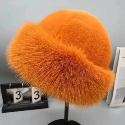 Women's Fluffy Fur Bucket Hat Plush Winter Fisherman Cap Warm Thick