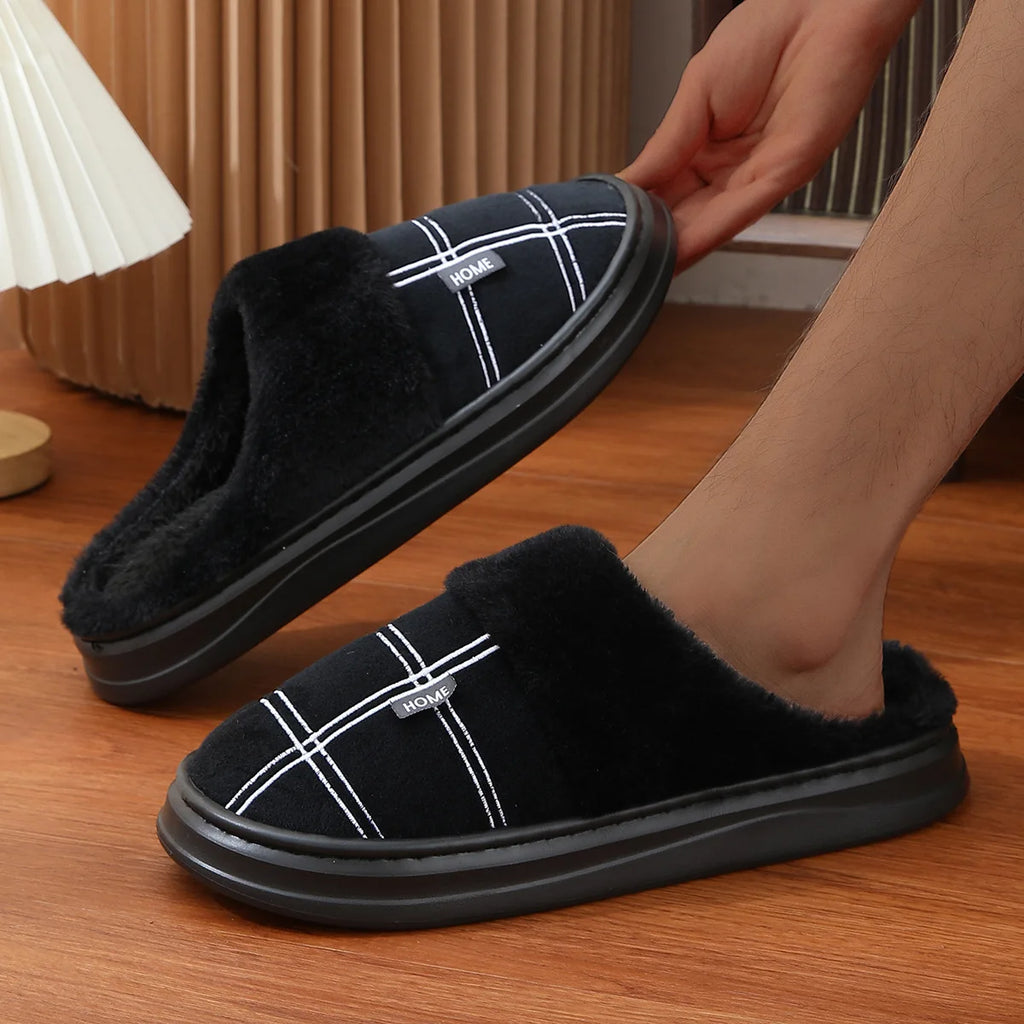 Men's Extra Large Winter Slippers Non-Slip Plush Home Shoes Warm Thick