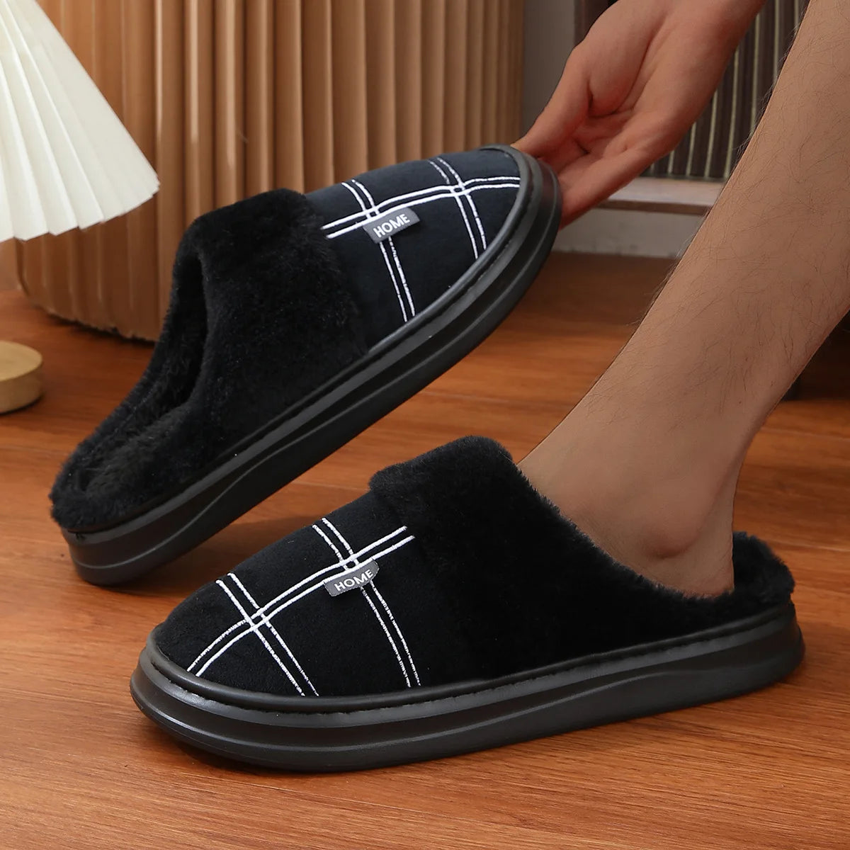 Men's Extra Large Winter Slippers Non-Slip Plush Home Shoes Warm Thick