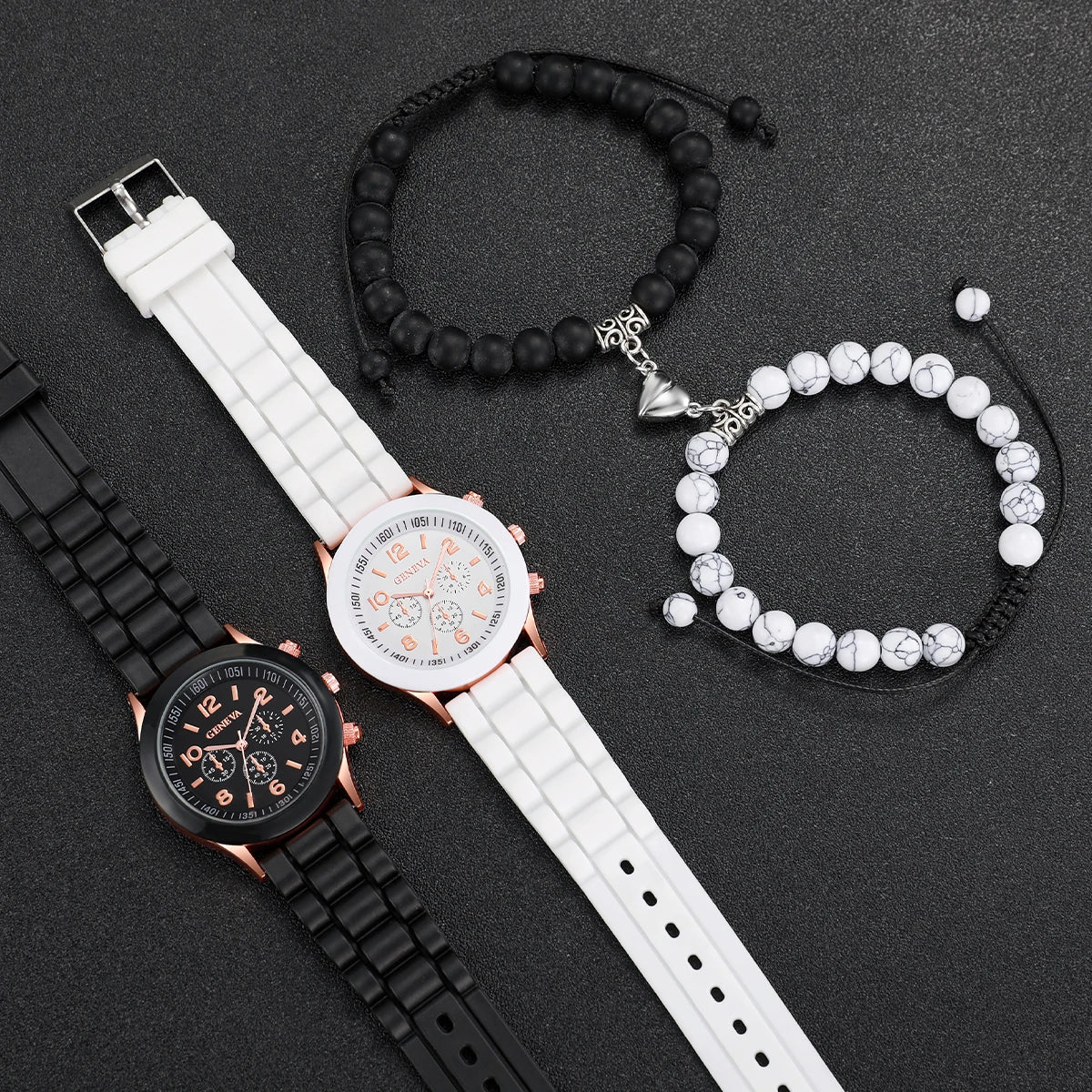 4PCS/Set Fashion Couples Watches Silicone Band Analog Quartz Watch