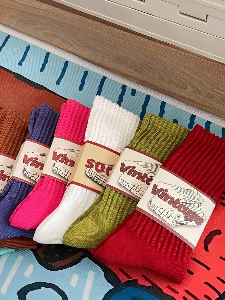CHUANGERM Men Retro American Style Thick Knit Mid Calf Cotton Socks