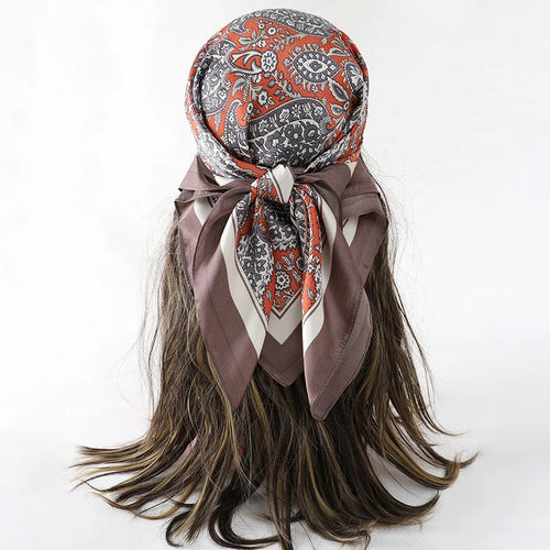 Bohemian Style Floral Print Women’s Square Silk Scarf Satin Head Wrap