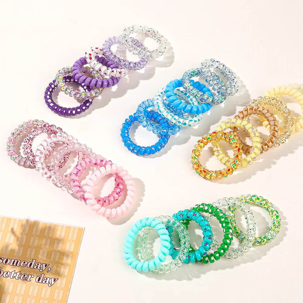 6pcs Sweet Cute Colorful Spiral Hair Ties Resin Jelly Coil Hair Rings