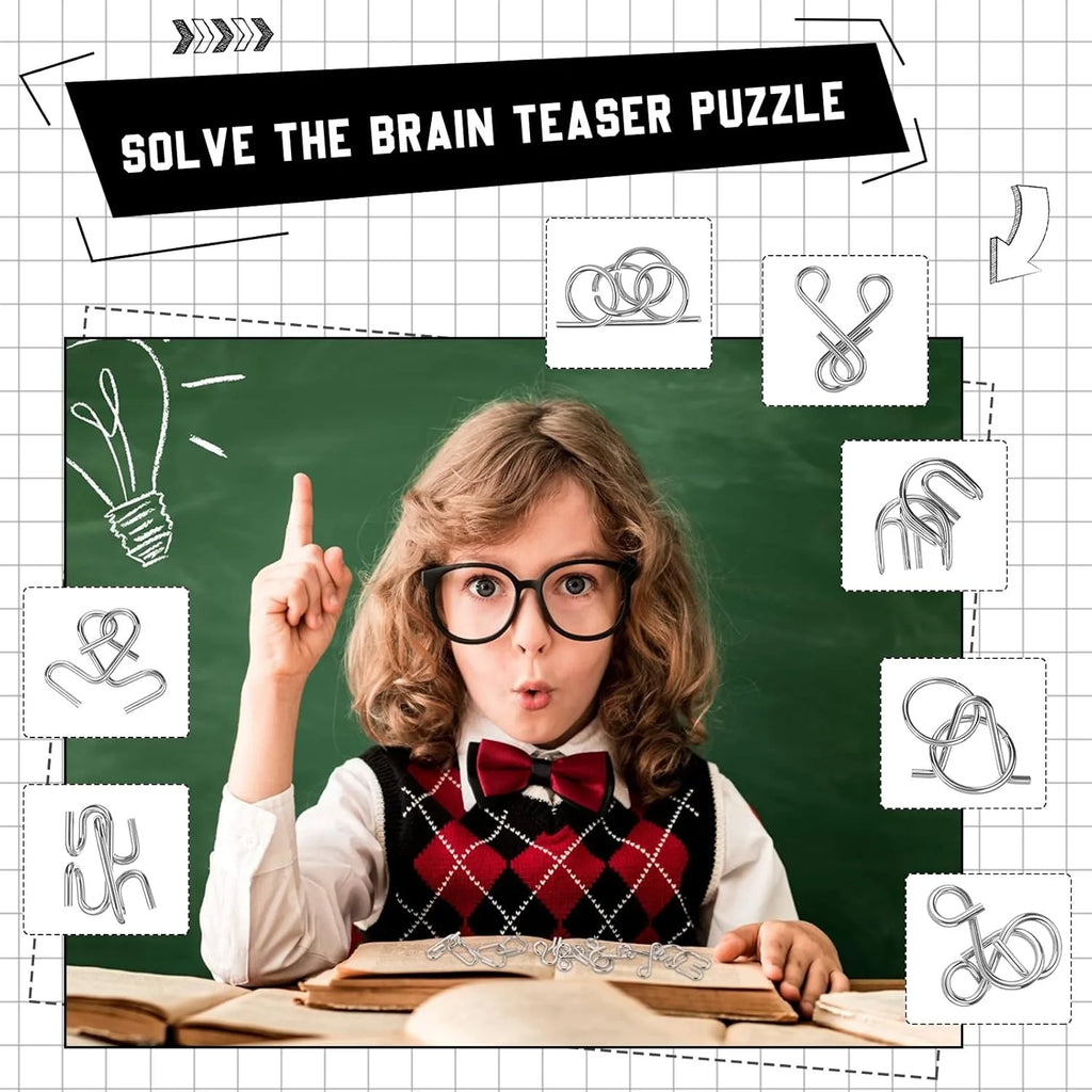 Metal Wire Puzzle Set, Brain Teaser IQ Test Disentanglement Iron Link