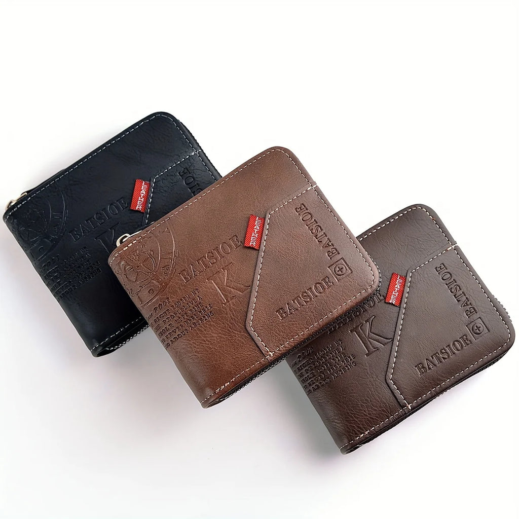 Men's Wallet Made of PU Wax Oil Skin Purse for Men Coin Purse Short
