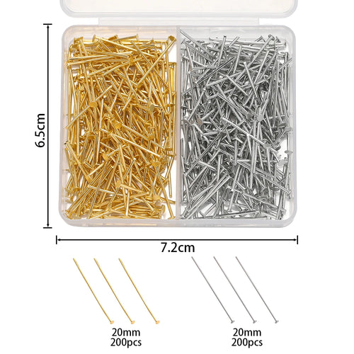 400pcs/Box 20mm Flat/Eyes/Ball Head Pins Needles Headpins Connector