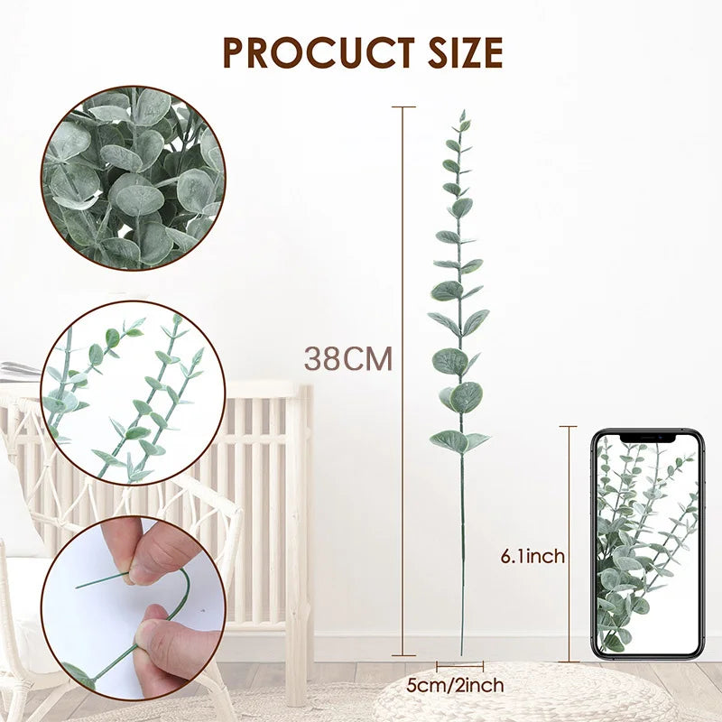 20 Pcs Artificial Eucalyptus Stems Leaves Green Eucalyptus Branches