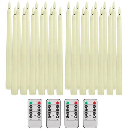LED Flameless Taper Candles Flickering with 10-Key Remote 11" Battery