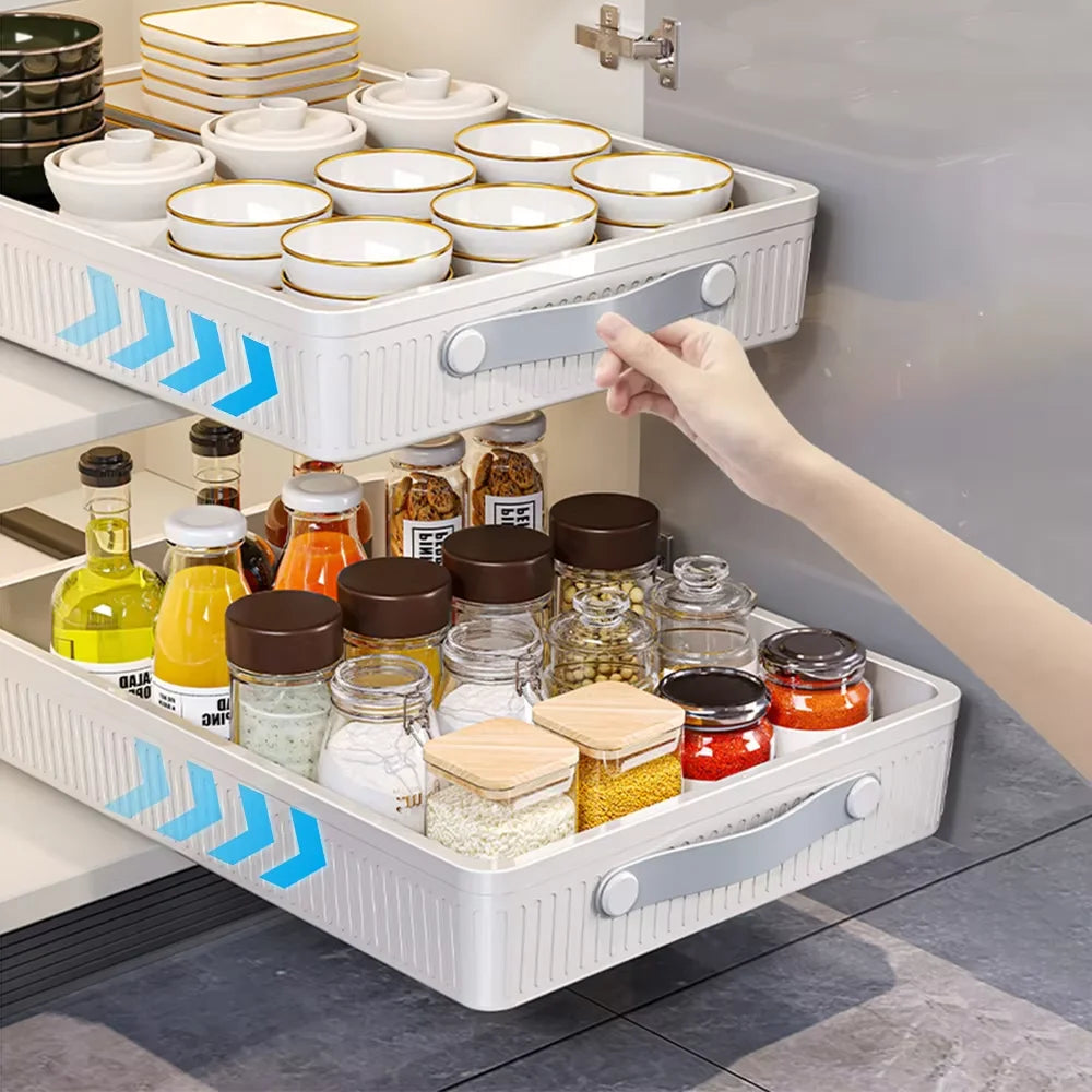 Pull Out Storage Tray Kitchen Sliding Cabinet Shelf with Slide Rails