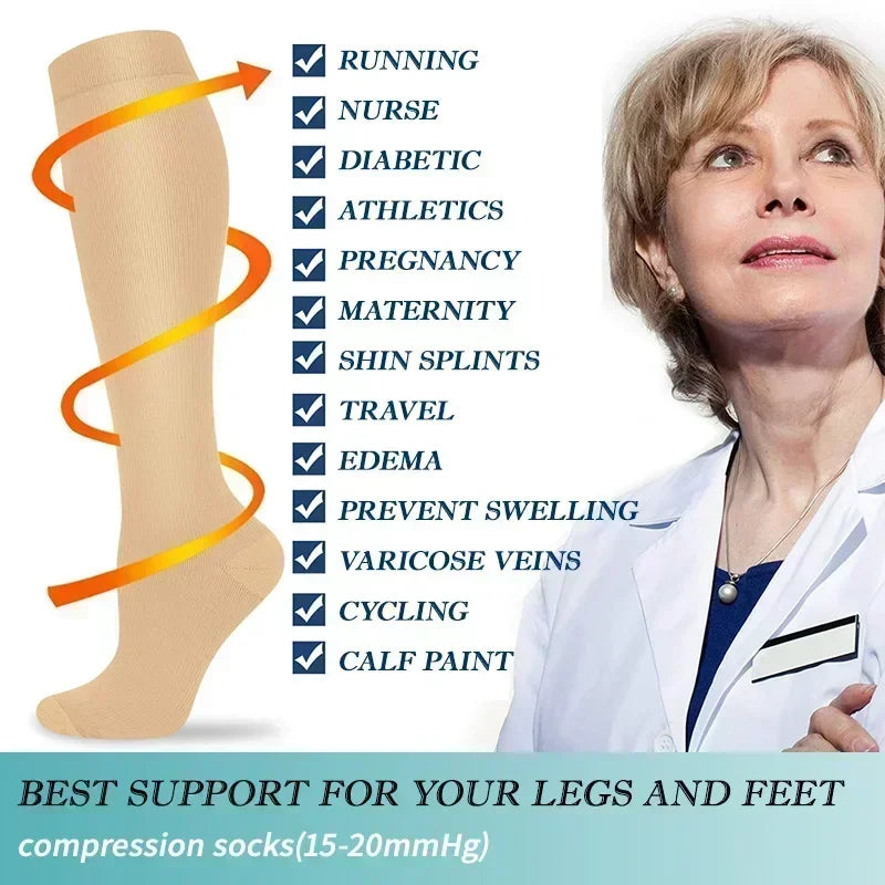 Women's & Men's Compression Socks 15-20 MMHg Knee High Stocking