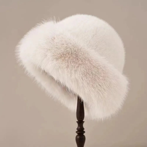 Women's Fluffy Fur Bucket Hat Plush Winter Fisherman Cap Warm Thick