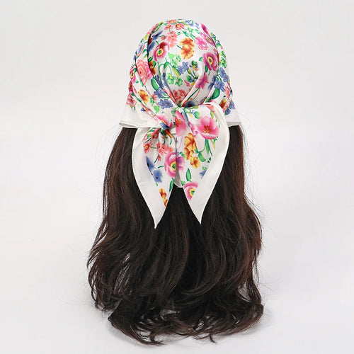 Bohemian Style Floral Print Women’s Square Silk Scarf Satin Head Wrap