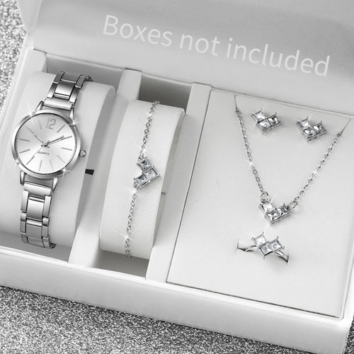 6PCS/Set Fashion Women's Quartz Watch Stainless Steel Band Wrist