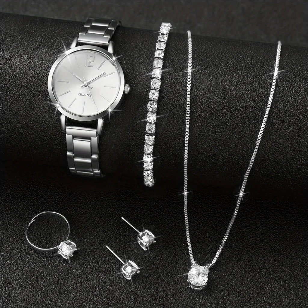 6PCS/Set Fashion Women's Quartz Watch Stainless Steel Band Wrist