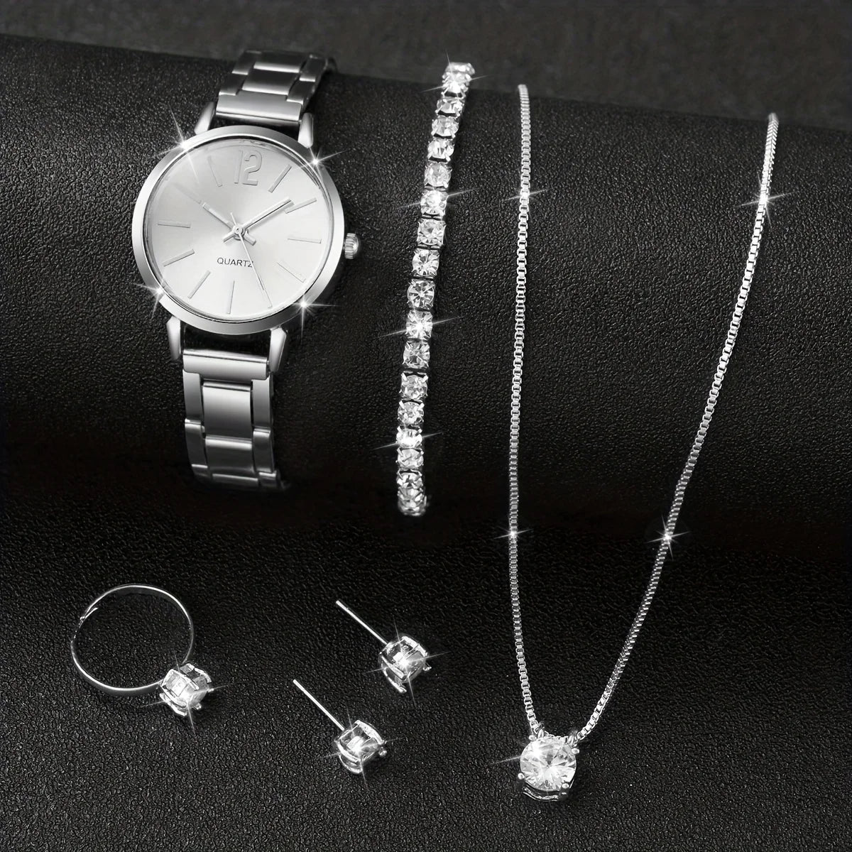 6PCS/Set Fashion Women's Quartz Watch Stainless Steel Band Wrist
