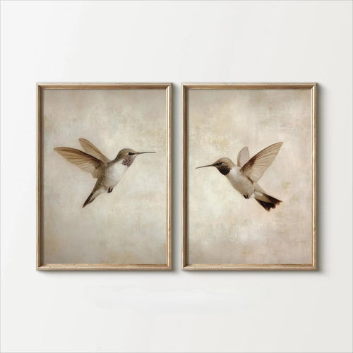 2pcs/set of Retro Hummingbird Animal Canvas Prints Minimalist Retro