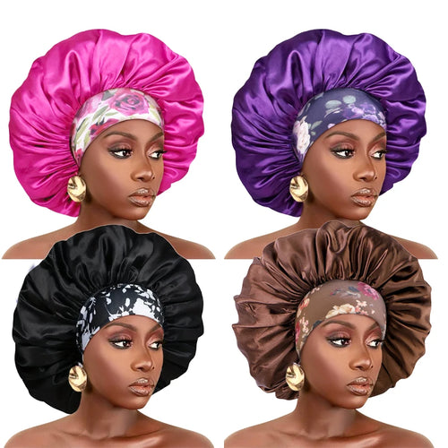 Women Silky Satin Hair Bonnet Thick Hair Sleep Cap Elastic Band Beanie