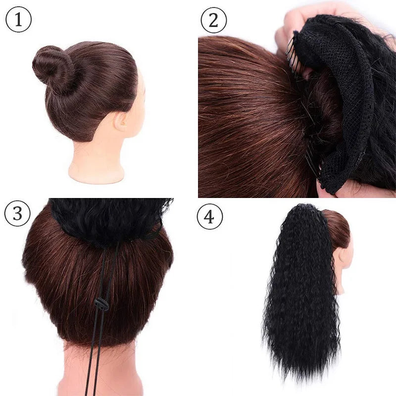 22Inch Synthetic Long Kinky Curly Ponytail Hair Extension Drawstring