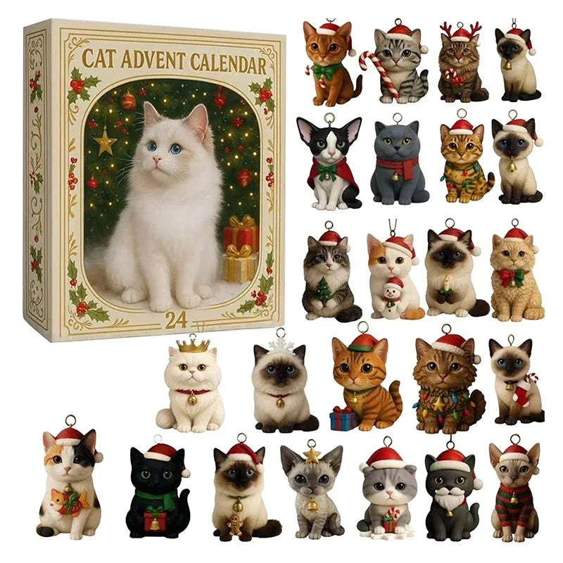 Cat Advent Calendar 24 Days Christmas Countdown with 24 Pcs 2D