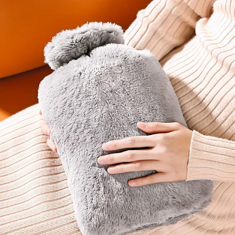 1L/2L PVC Plush Hot Water Bottle – Leak-Proof Large-Capacity Bed &