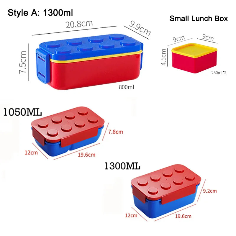 Building Block Lunch Box with Tableware Portable Double