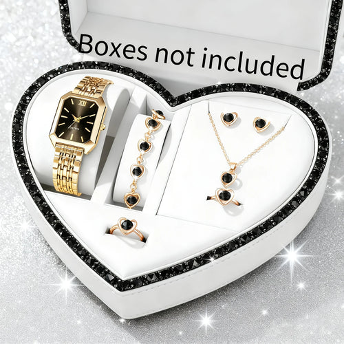 6PCS Elegant Rectangle Women Quartz Watch Rhinestone Jewelry Set