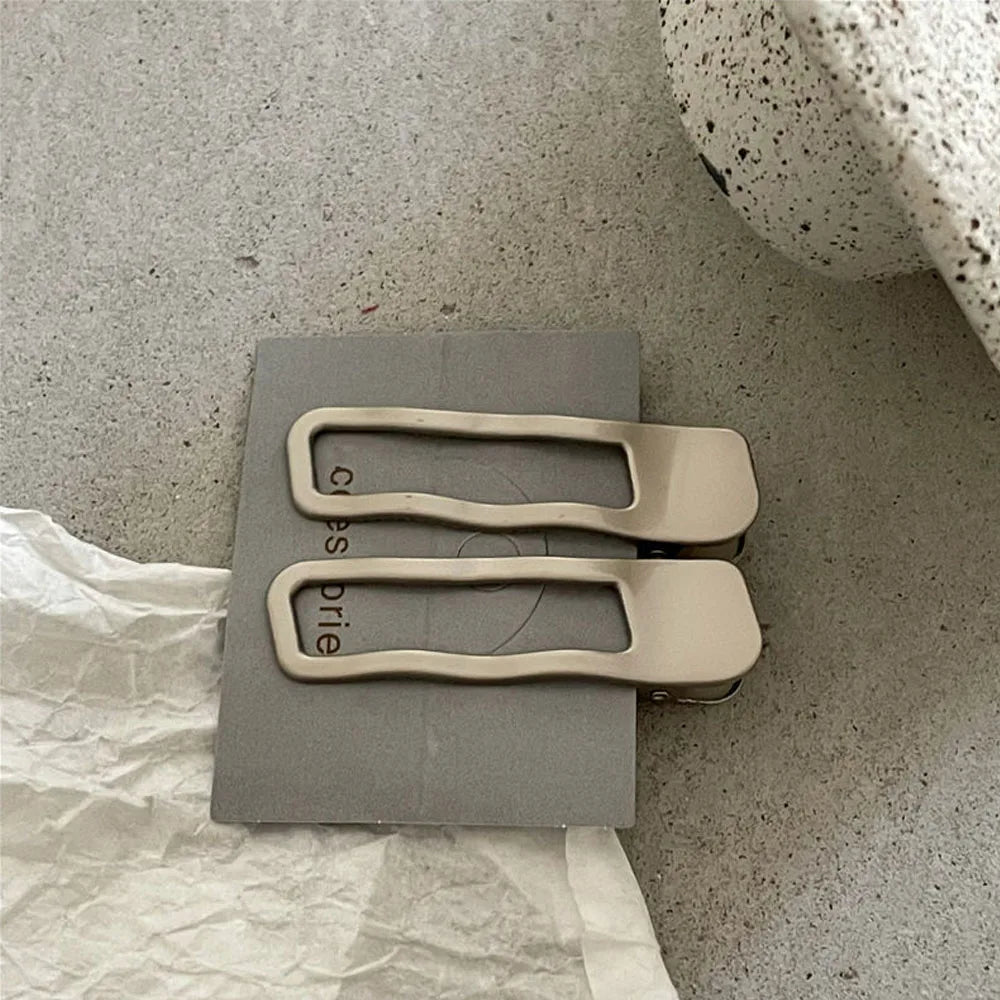 2pcs Silver Color Metal Silver Wave Line Hairclip With Geometric